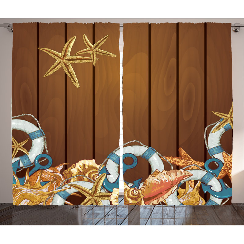 Nautical Seashells Semi-Sheer Rod Pocket Curtain Panels, 54" x 96"