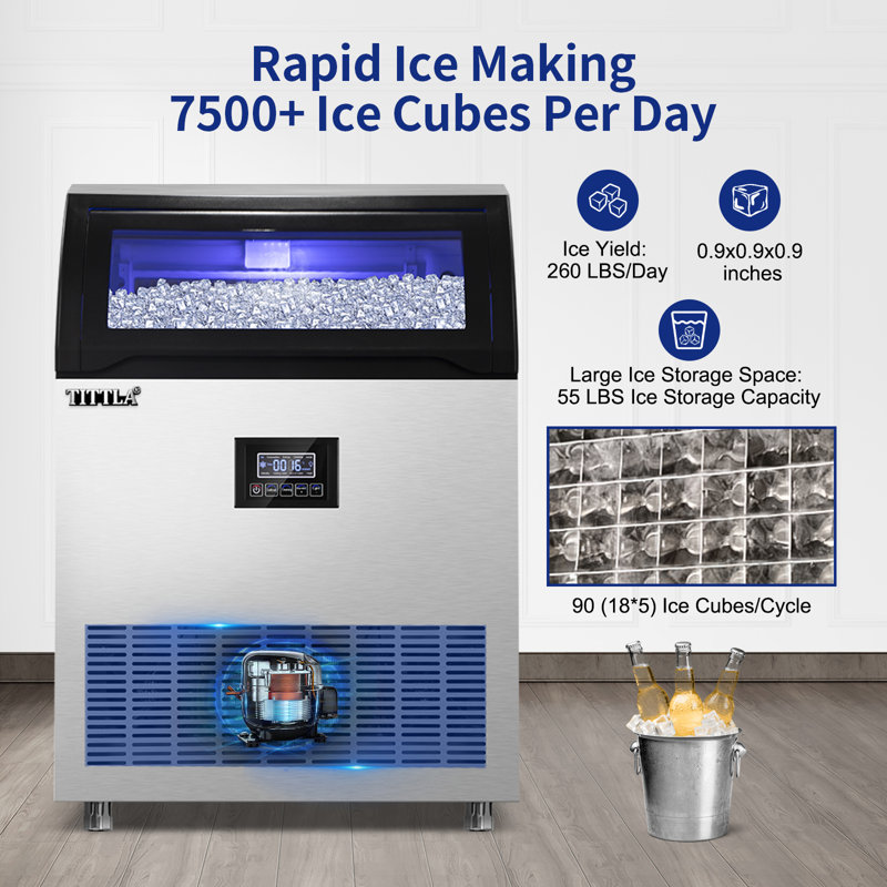 24.3 In. 260 Lbs. Built-in Ice Maker with 55 Lbs. Storage Bin, Flip-Up Door, Scoop, and Water Filter in Stainless Steel