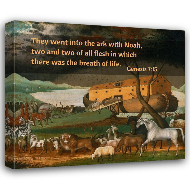 Art sur toile ArtsyQuotes: citation de versets bibliques Genèse 7:15, Edward Hicks, arche de Noé, H 28 po x l 32 po