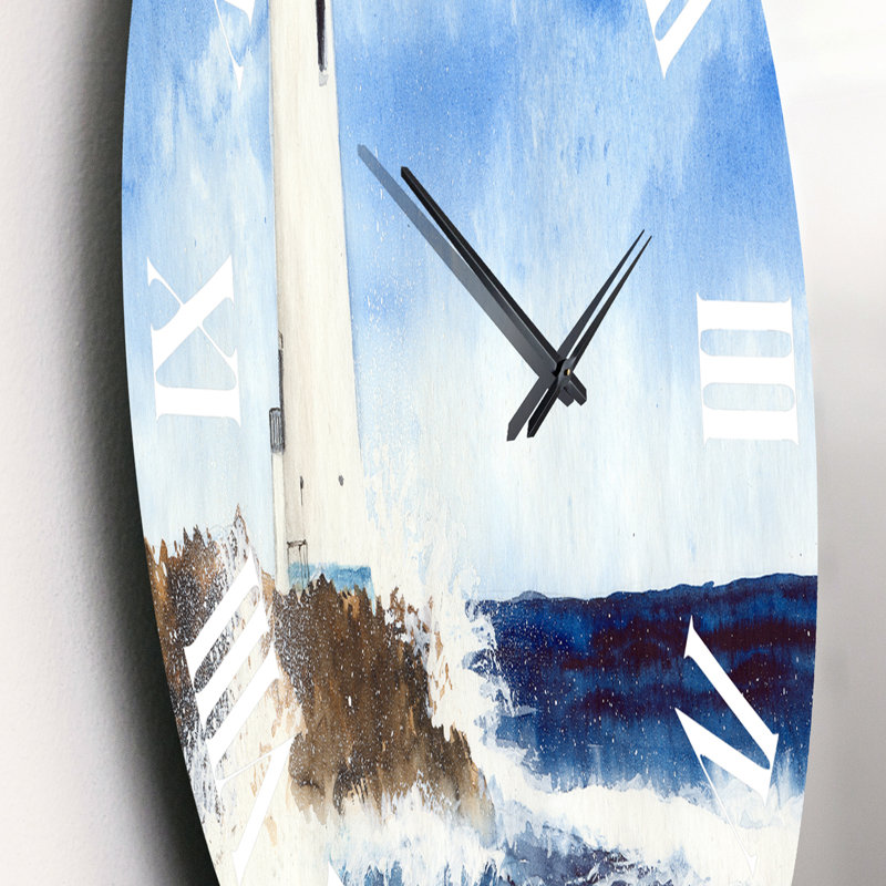 Phare sur une île rocheuse avec des mouettes - horloge murale nautique et côtière, Moyen