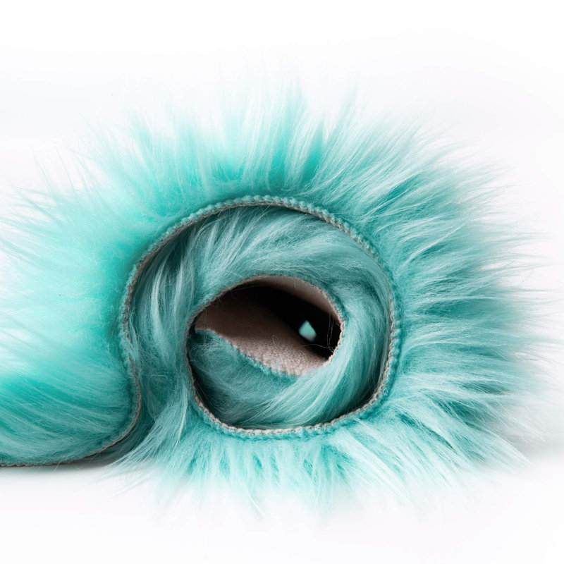 Haja Turquoise Fluffy Faux Sheepskin Fur Shag Area Rug, Round 4'