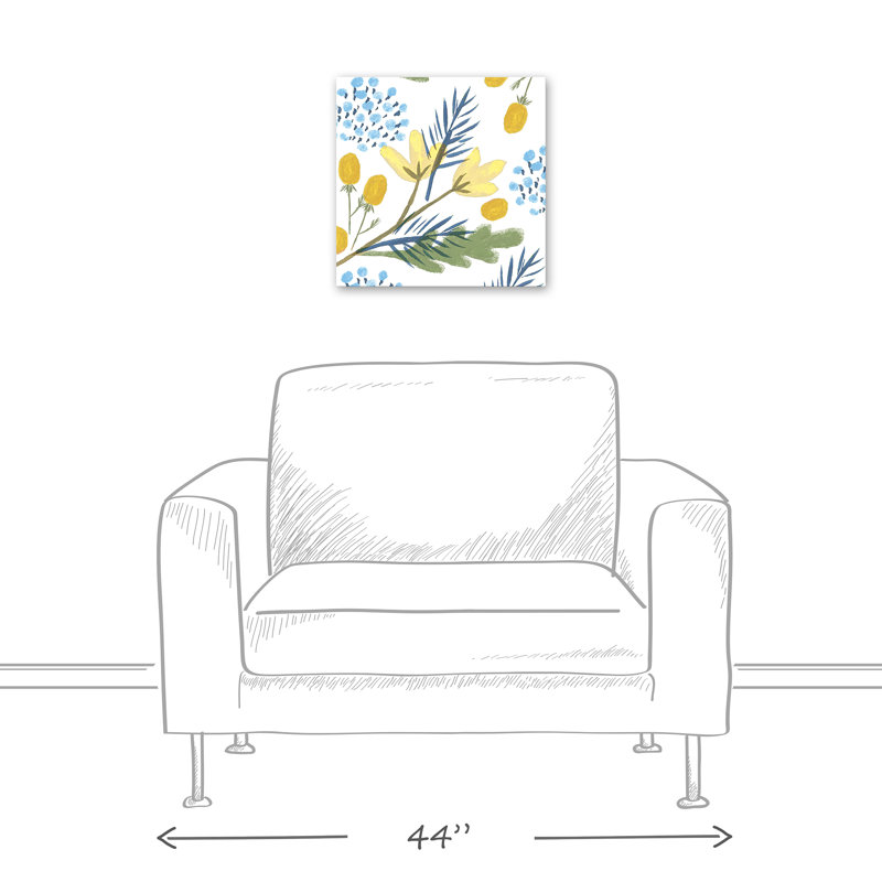 Yellow Floral Canvas Wall Art with MDF Backing, 16x16 Inches