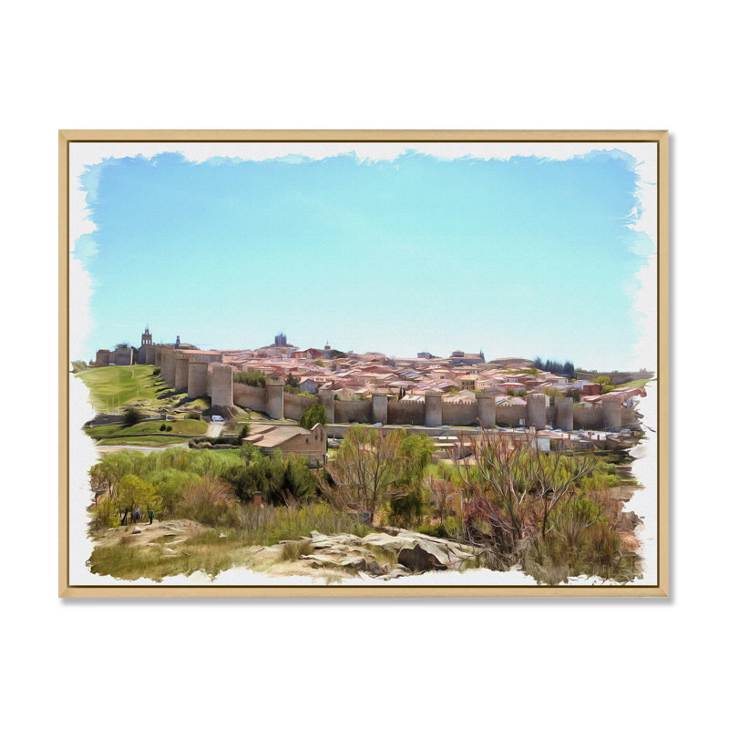 " View On Medieval City Walls ", Maple Floater Frame, 24" H x 32" W