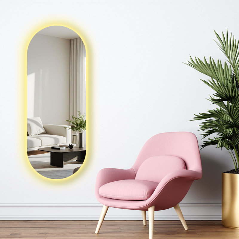 Miroir moderne à DEL avec éclairage, 20,5 po x 53,1 po | Verre épais de 4 mm, envers en EVA noir (0,8 po) | Interrupteur marche / arrêt, alimenté par pile (9 V, pile non incluse) | Élégant et fonctionnel pour la décoration intérieure