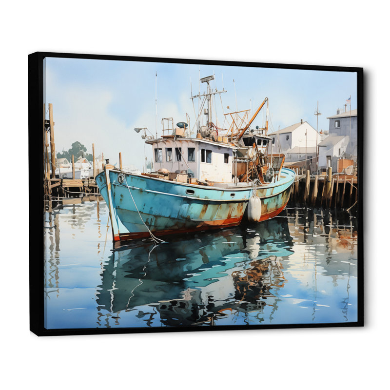 Port Harbor Reflections xiv sur toile, H 24 po x l 32 po x P 1 po, Cadre flottant noir