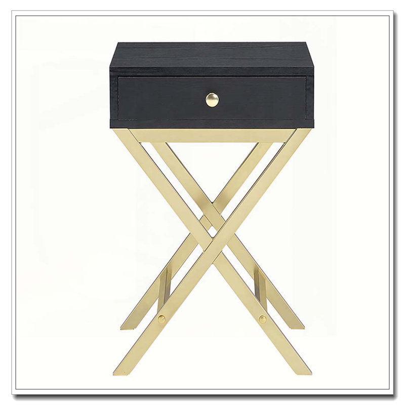 Black and Brass 1-Drawer Rectangular Accent Table