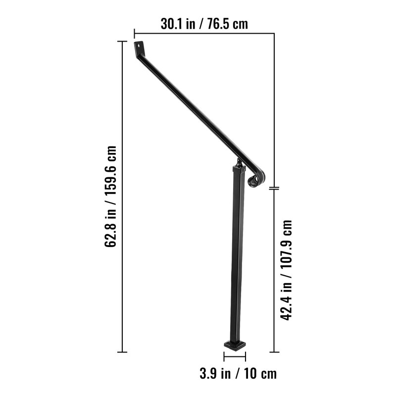 Wrought Iron Handrail, 62.8" H x 30.1" W x 3..9" D