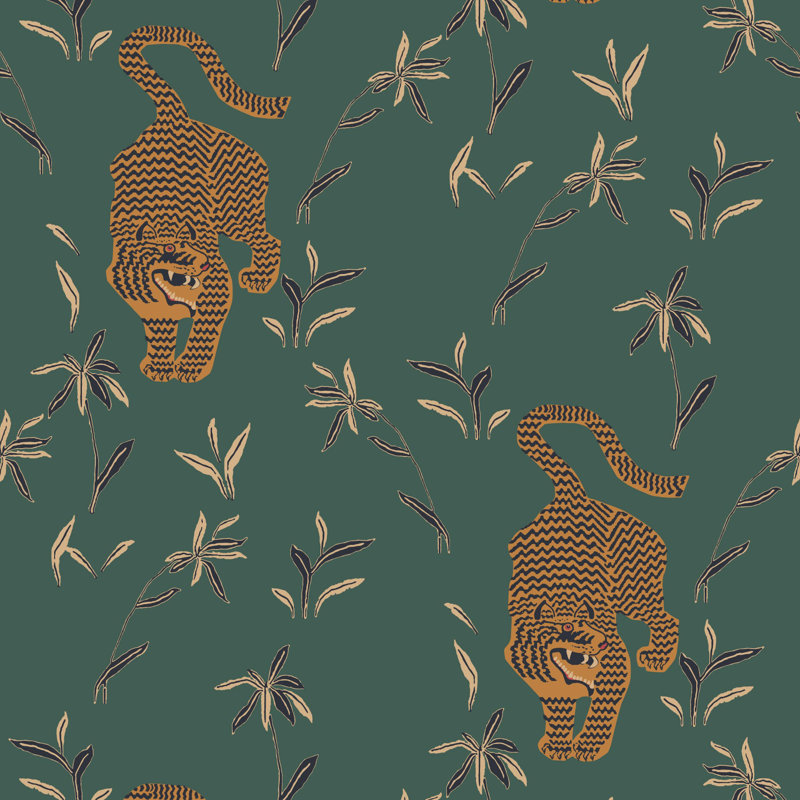 Stalking Tiger - Spruce Green Wallpaper, Paper, Non-Pasted, Green
