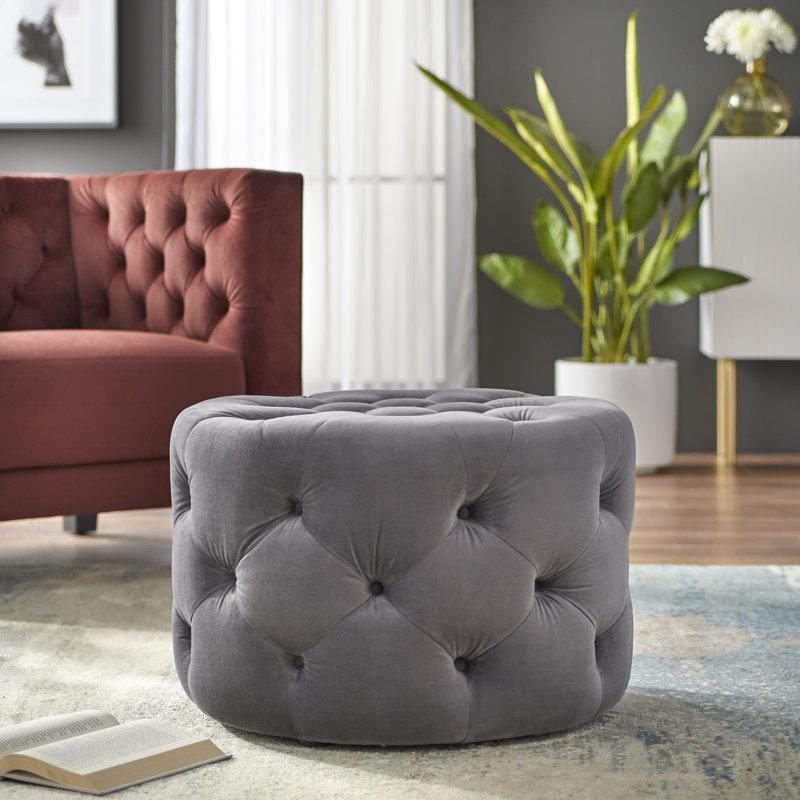 Laforest Velvet Ottoman, Gray Velvet