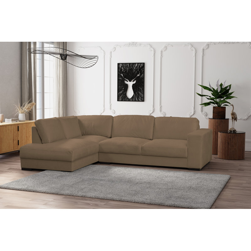 4 Seater Corduroy Sofa & Chaise, Left Hand Facing, Latte