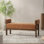 Banc moderne avec repose-pieds 51,8 po, structure en bois massif, chenille orange