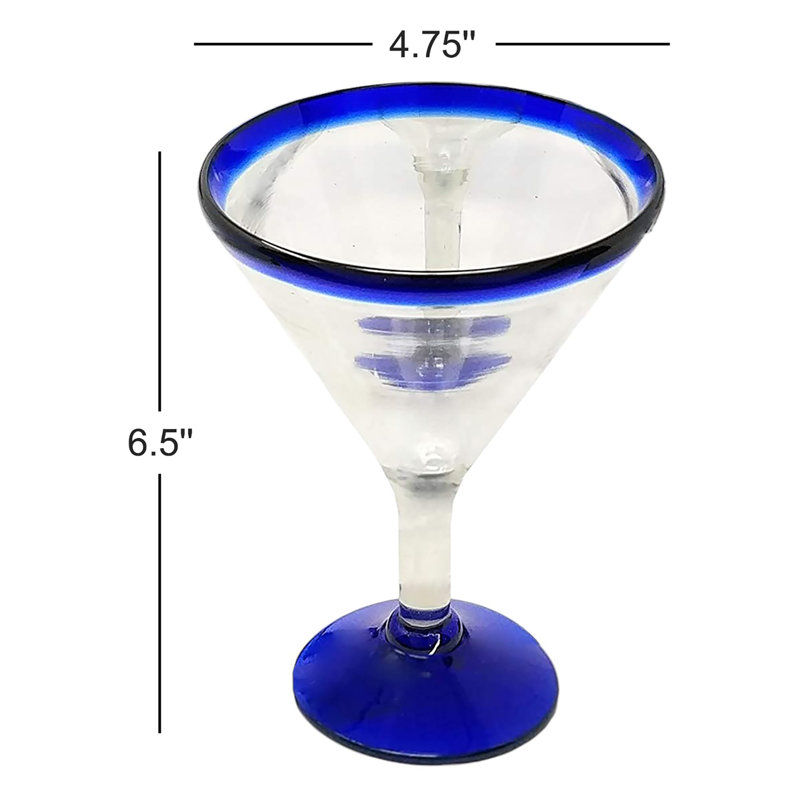 Verre à vin soufflé à la main 12 oz. Pilou Verres à martini à bordure bleue