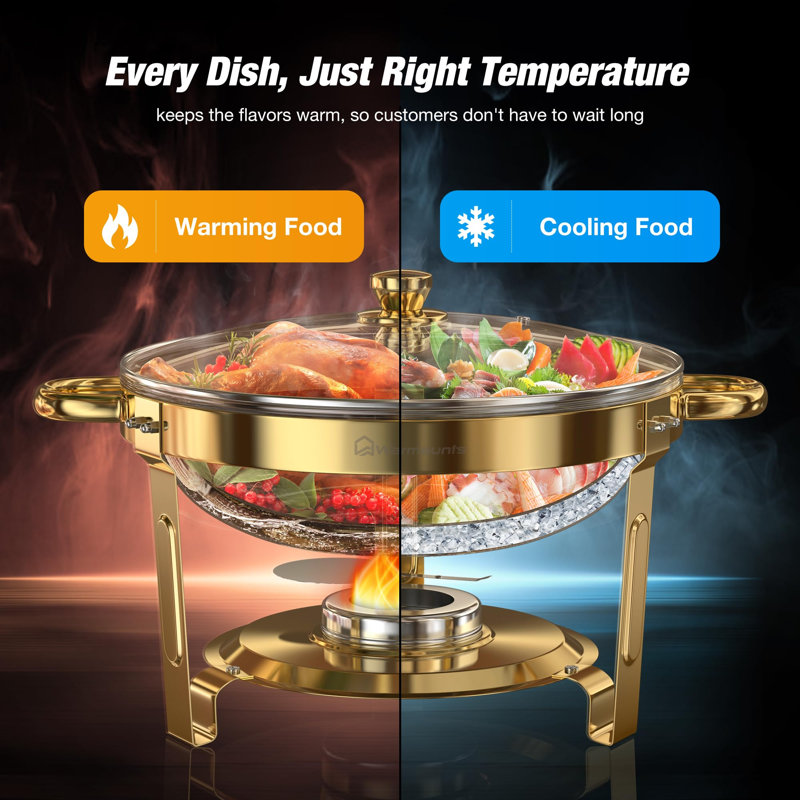 5QT Gold Chafing Dishes for Buffet with Glass Lid (Set of 4)
