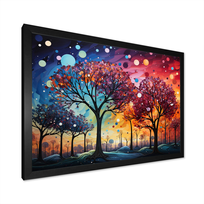 Arbres mystiques colorés - impression, Cadre photo noir, H 30 po x l 40 po x P 1,5 po