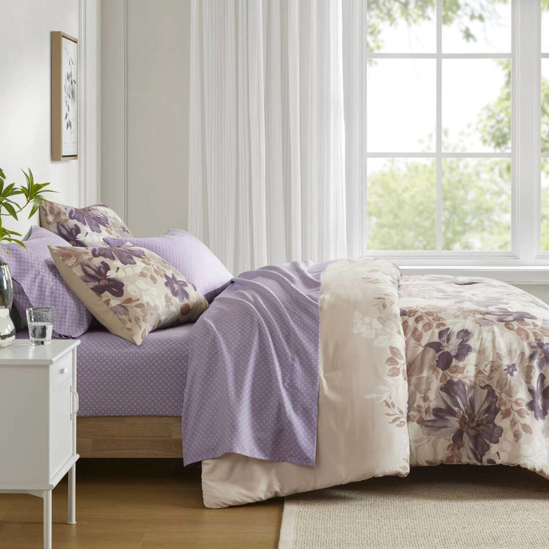 Édredon floral taupe pour très grand lit - microfibre douce