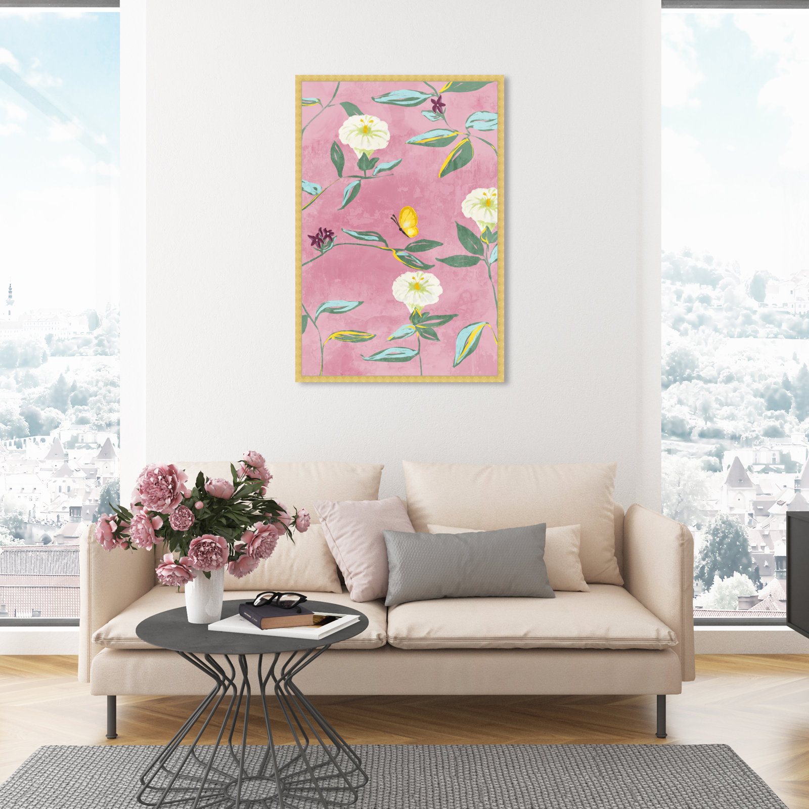 Floral Spring Tapestry Pattern Print, Gold, 47" H x 32" W