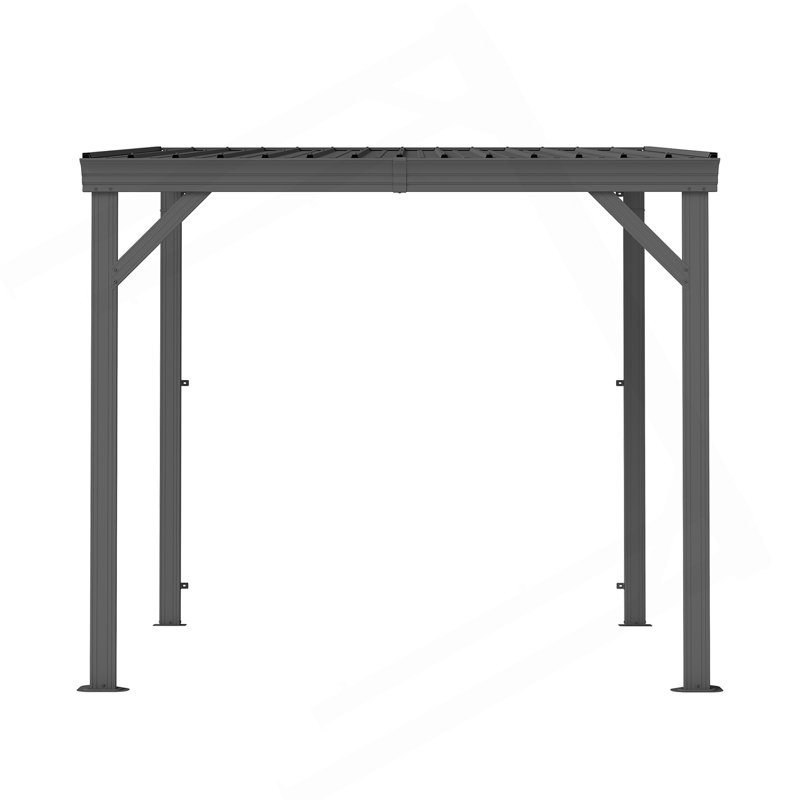 8' Lean To Gazebo With Upgraded Drainage System, Wall Mounted Gazebo Hardtop Galvanized Steel Sloping Roof For Patio Deck Backyard Lawn Party