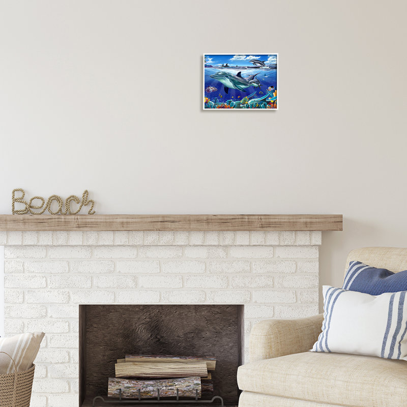 Au-484-Giclée, peinture sur un récif de corail audacieux, H 11 po x l 14 po x P 1,5 po, Giclée encadrée blanc bord de mer