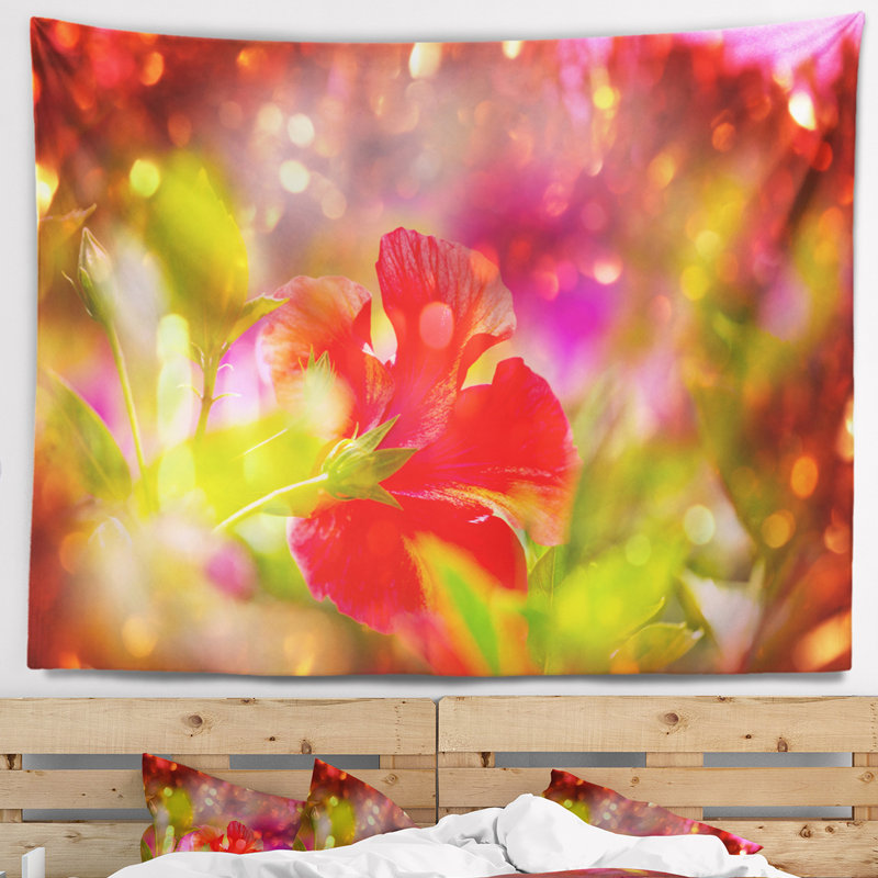Tapisserie fleurs d’été rurales en soleil, H 78 po x l 92 po