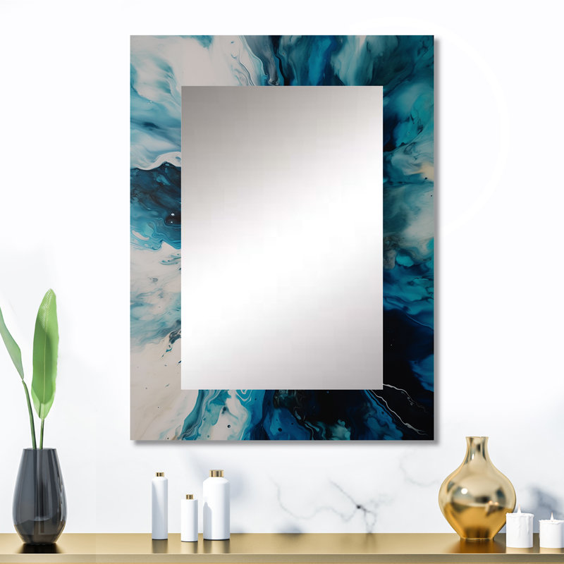 Teal and Black Aqueous Whimsy II - Abstract Decorative Wall Mirror, Teal Mirror, Printed Metal Art, 32" x 24"