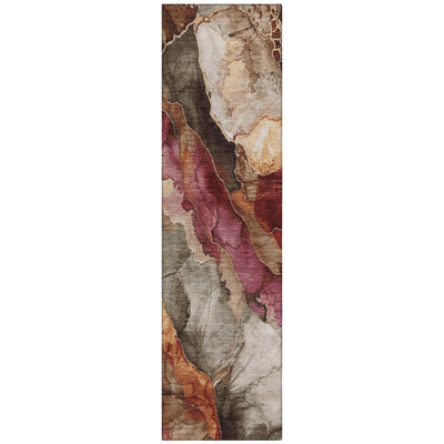 Machine Washable Indoor/Outdoor Xhevrie Khaki Rug