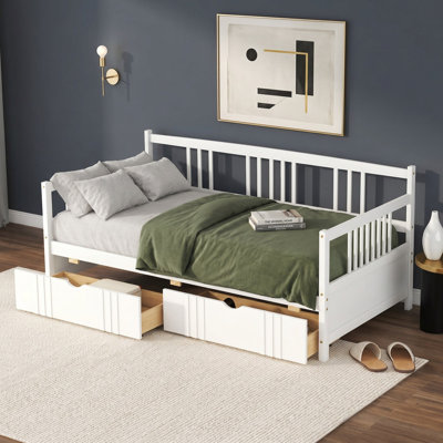 Lit de jour simple en bois avec deux tiroirs
