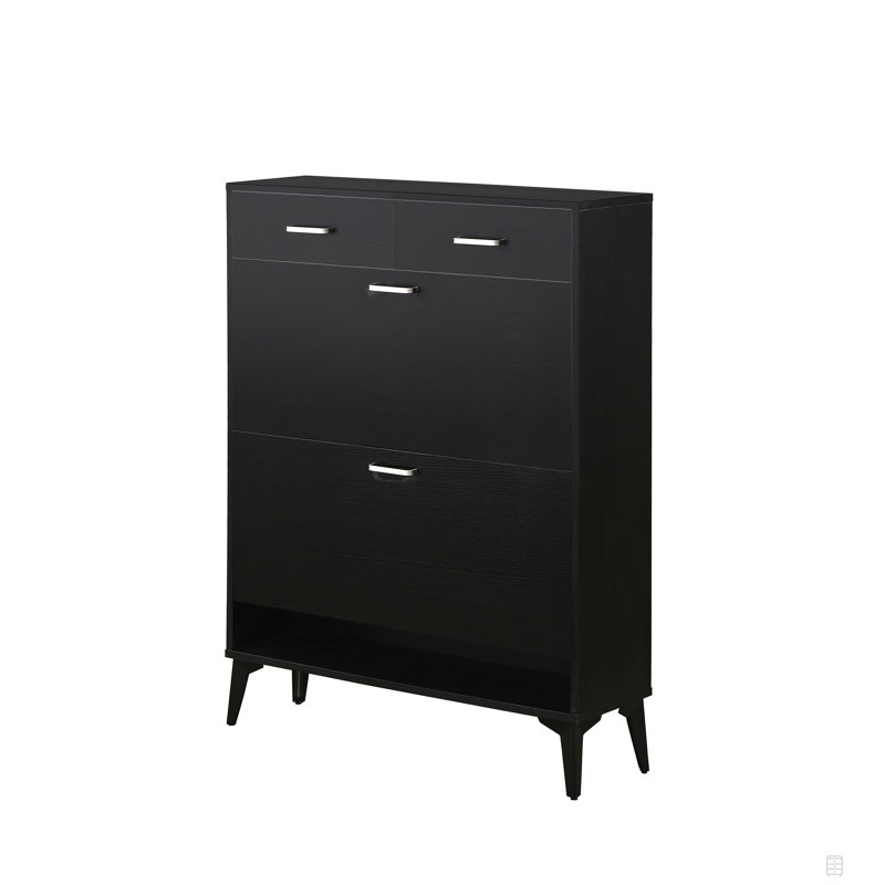 Shoe Cabinet,Free Standing Tipping Bucket Shoe Rack Organizer With 2 Flip Drawers&2 Drawer