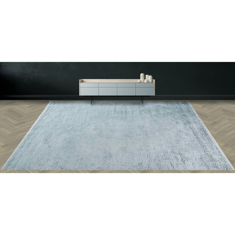 Wool Area Rug in Light Blue, Rectangle 9' x 12'