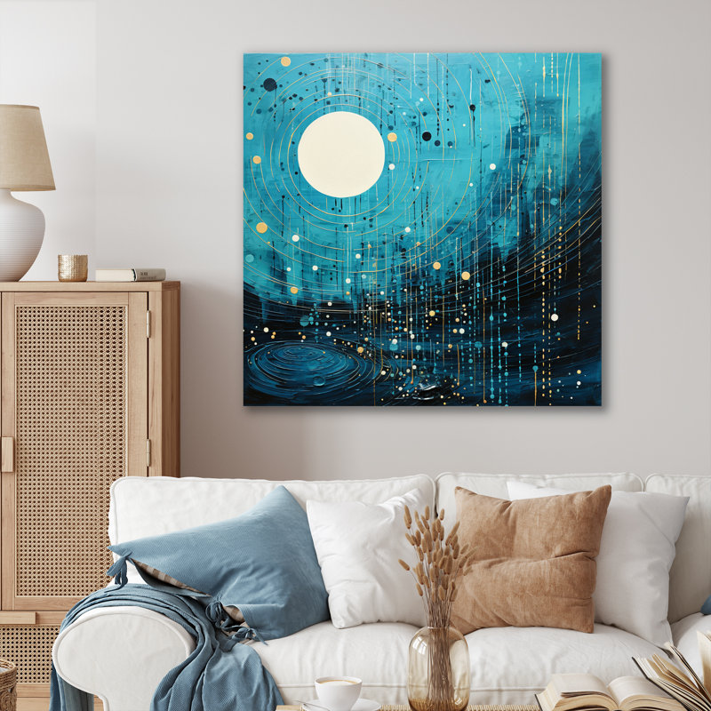 Sarcelle et noir minimalisme lune II sur toile, Toile tendue, H 16 po x l 16 po x P 1 po