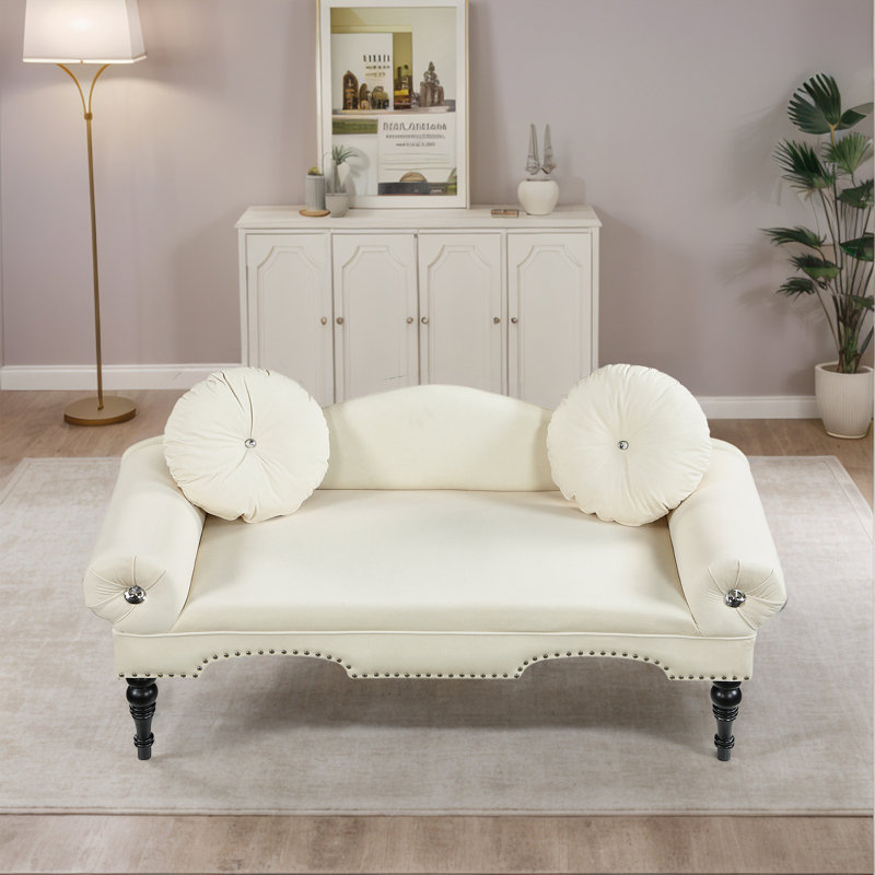 53.8" W Upholstered Loveseat With Nailhead Trim, Beige