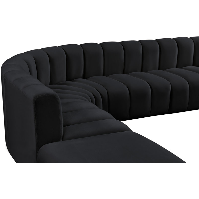 Issic Upholstered Curved Sectional with Ottoman Reversible, Black Velvet