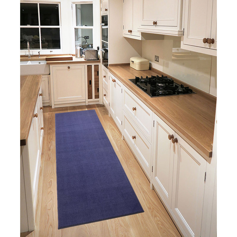 Washable Anti Slip Low Pile Solid NAVY Color Custom Size Runner Rug, Runner 2'2" x 9'