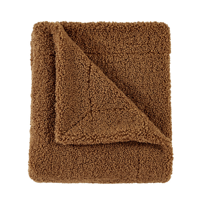 Teddy Soft Plush Textured Fluffy Classic Chic Modern Rustic Cozy Boucle Throw Blanket, Brown, 50" W x 60" L