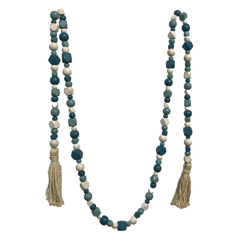 Boho Bead Garland-Blue/White/Turquoise, Blue/White/Turquoise