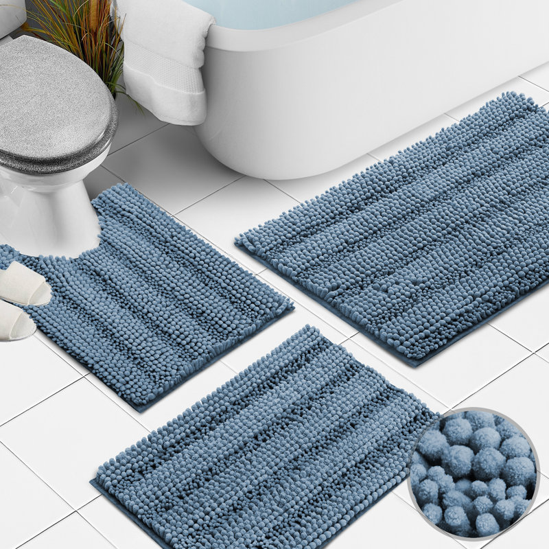 Clara Clark Chenille Microfiber Bathroom Rugs with Non-Slip Backing, Blue Heaven