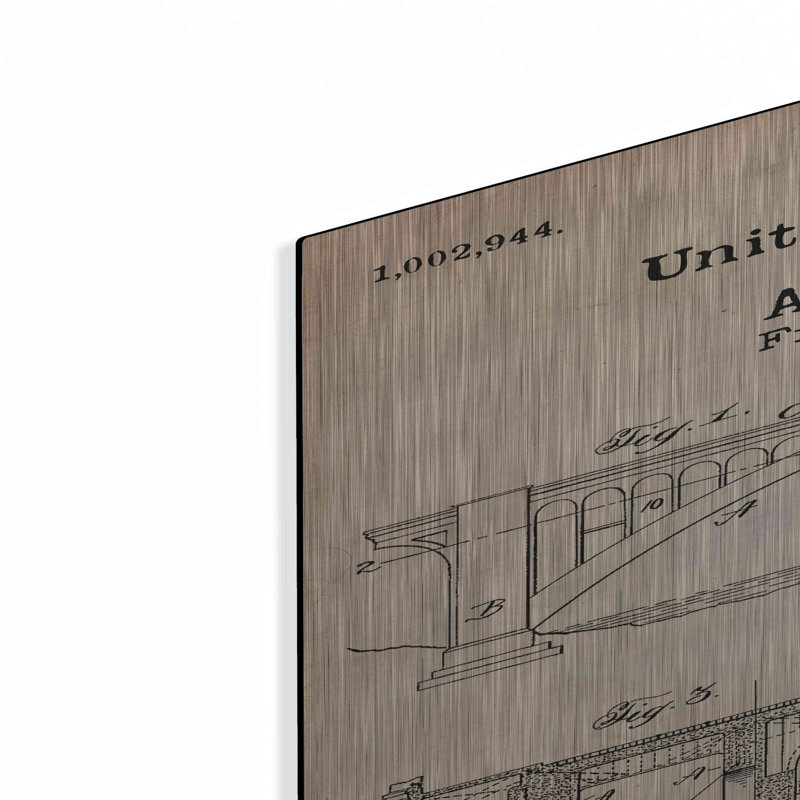 «Arch Bridge Blueprint Brevet Parchment», art mural en métal, H 36 po x l 24 po