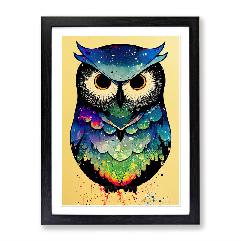 Paint Splashed Owl No.2 Abstract - Framed Print, Black, 64cm H x 46cm W x 2cm D