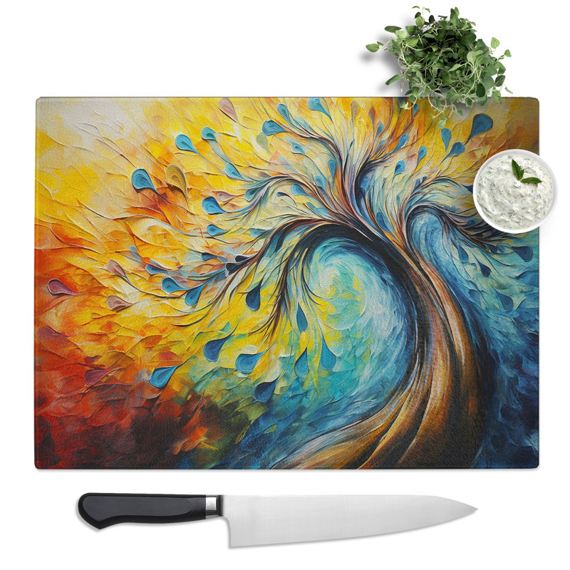 Peacock Tree  Glass Chopping Board