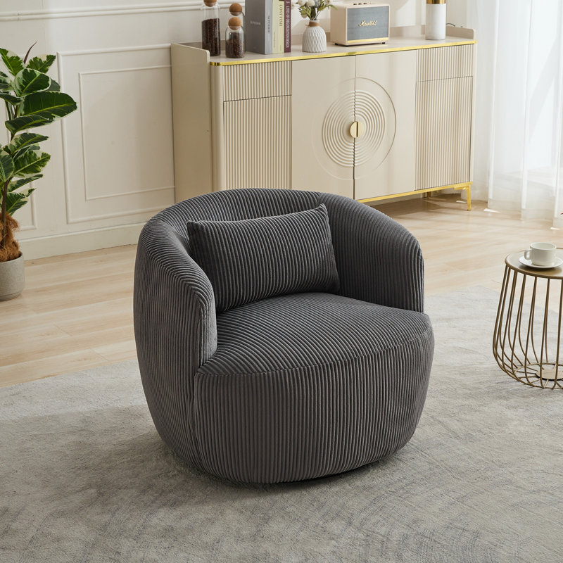 Fauteuil demi-tonneau pivotant l 34,23 po, Velours côtelé gris anthracite