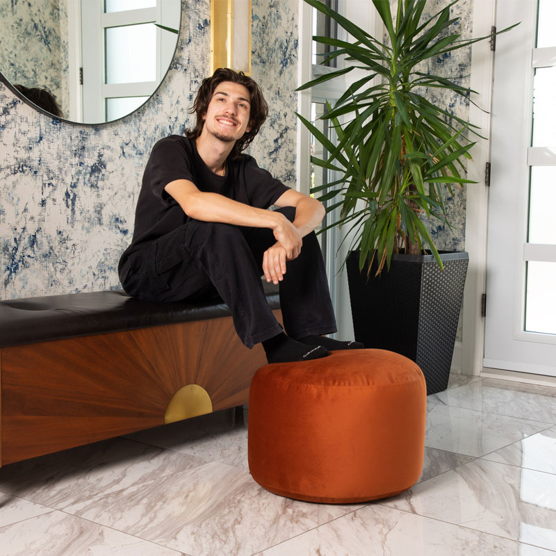 Pouf rond en velours de 20 po Franka, Velours brique