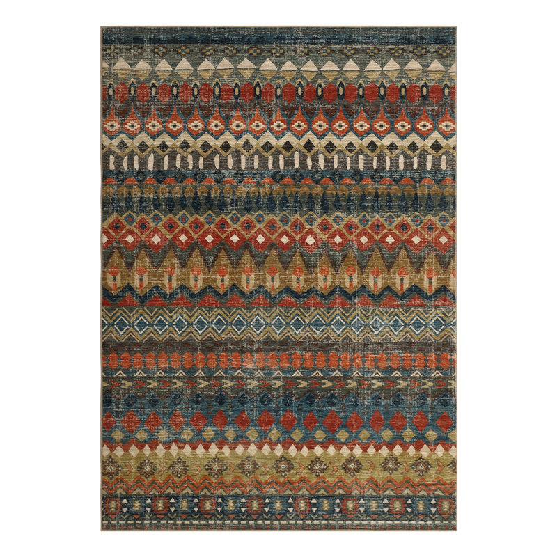 10x13 Area Rugs for Living Room Machine Washable Distressed Geometric Large Rugs Non Slip Low Pile Lightweight Carpet for Bedroom Dining Room Home Office Kitchen Kids Room Multi Color