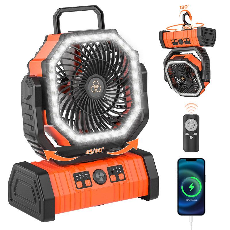 CRST 20000 mAh Portable Fan Battery Camping Fan, Orange