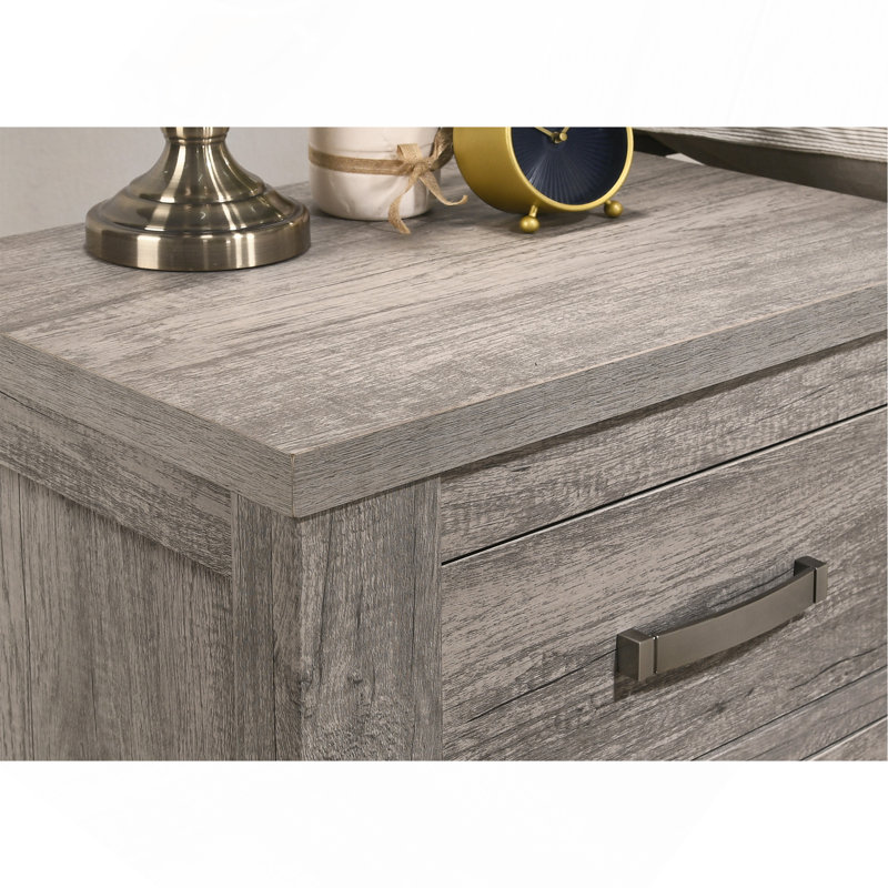 Table de chevet contemporaine à deux tiroirs Floren, gris vieilli Floren