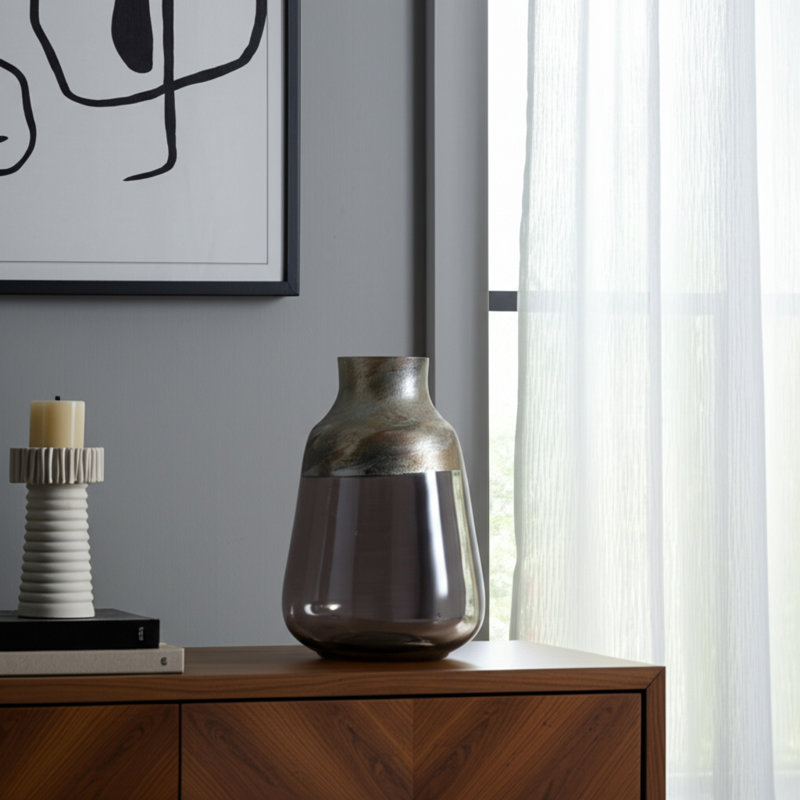 Vase Modern Glam, H 15 po x l 7 po x P 7 po, Gris/argent, Cylindre