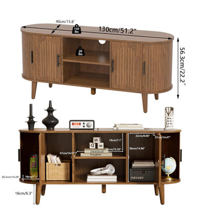 51" Fluted Tv Stand For Tvs Up To 60", Mid-century Modern Entertainment Center With Sliding Doors For Living Room, Bedroom