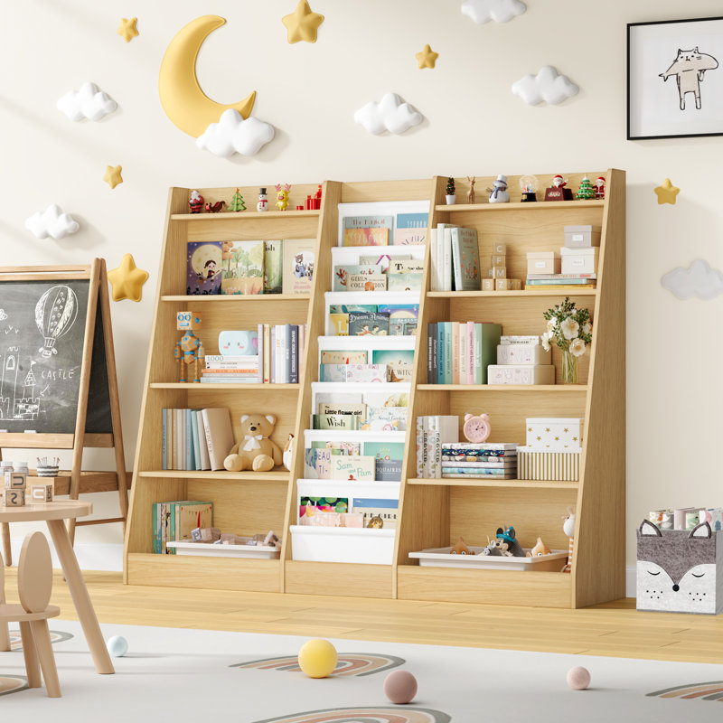 ON SALE!  5-Tier Kids Bookshelf with Storage Pockets, Natural