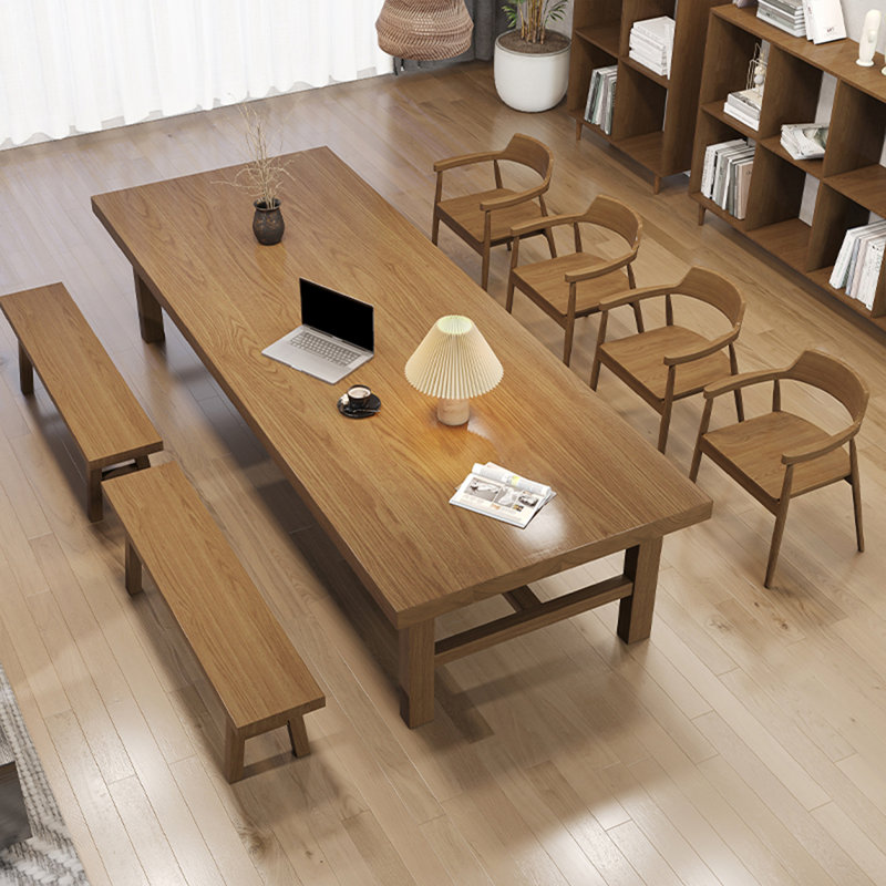 Brown Rectangular Solid Wood Dining Table, 29.53"H x 94.49"L x 39.37"W