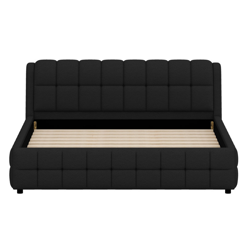Upholstered Platform Bed With Modern Silhouette, Black