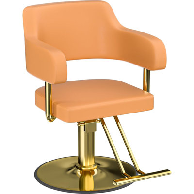 Fauteuil de barbier robuste, supportant 150 kg, à vérin hydraulique, avec système ultra-silencieux et rotation à 360°, montage sans outil, revêtement en cuir PU noir avec finitions dorées, idéal pour les salons de coiffure, salons de beauté et spas.