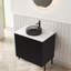 Meuble-lavabo sur pied 24 po avec lavabo, meuble de rangement autoportant avec 2 portes, lavabo rond en verre noir transparent et comptoir en pierre frittée blanc de Carrare, sans robinet, couleur noire